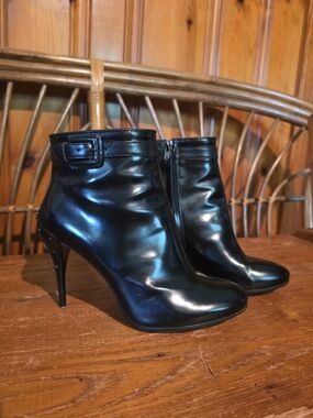 Tod's Black Patent Leather Ankle Booties with Buckle Strap